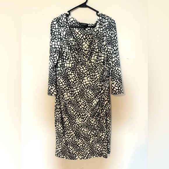 Lauren Ralph Lauren Shirred Faux Wrap Dress size 14 womens - Picture 1 of 3